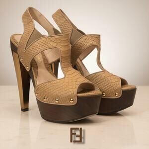 Fendi Zucca FF Logo Python Leather Platform Stilettos Size 9